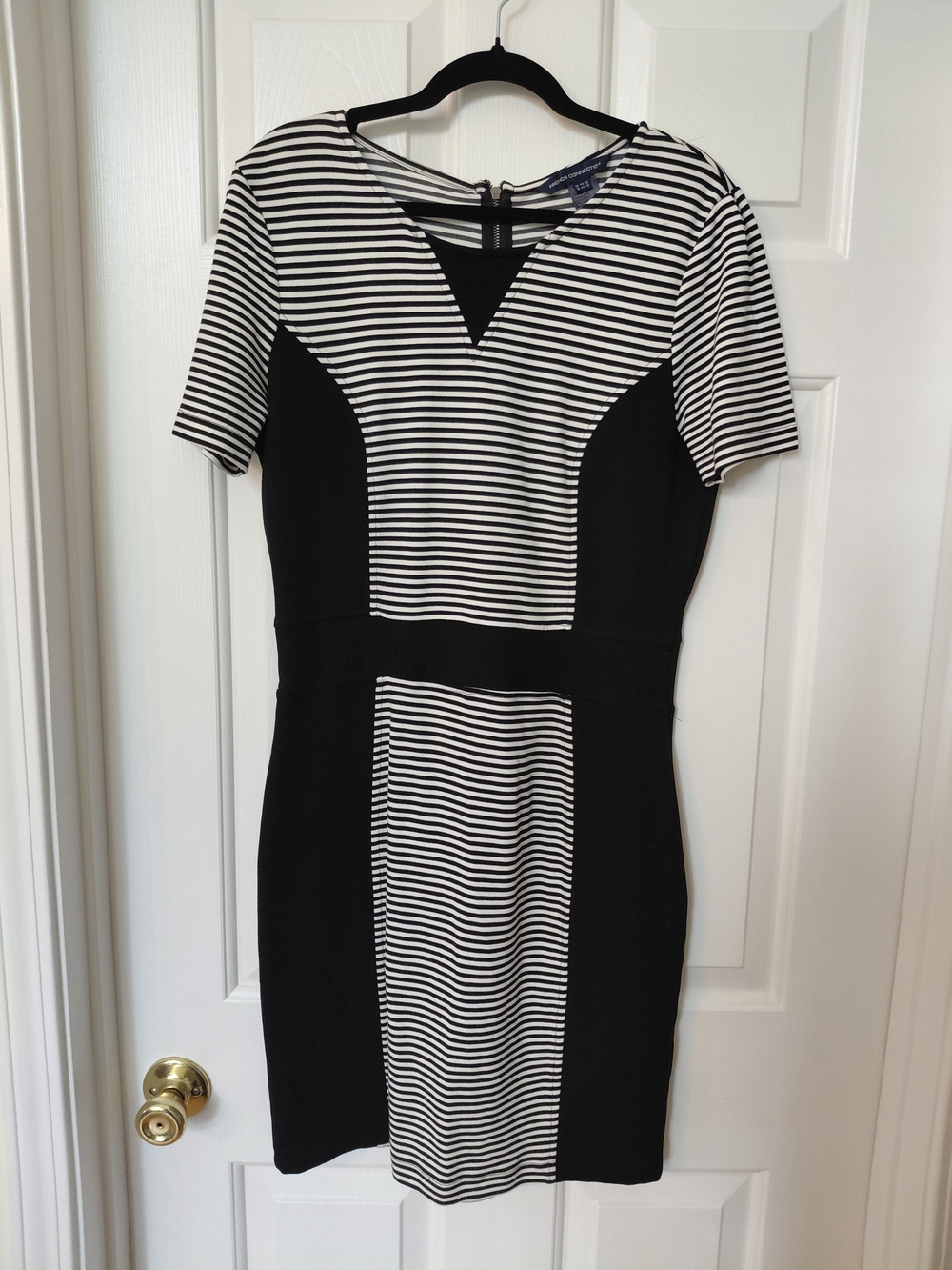 French Connection Black and White Striped Ponte Mini Dress